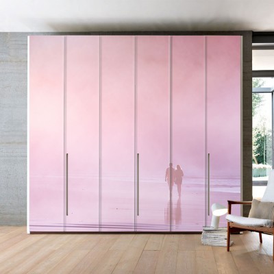 Ζευγάρι σε Ροζ Φόντο, Vintage, Αυτοκόλλητα ντουλάπας, 100 x 67 εκ. (55671)