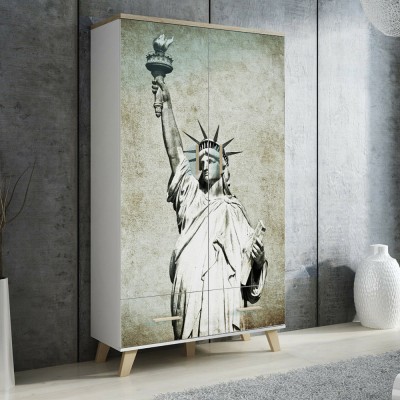 Άγαλμα της ελευθερίας, Vintage, Αυτοκόλλητα ντουλάπας, 100 x 100 εκ. (51936)