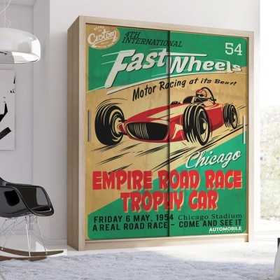 Motor Racing, Vintage, Αυτοκόλλητα ντουλάπας, 100 x 147 εκ. (55675)