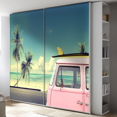 Όχημα στην τροπική παραλία, Vintage, Αυτοκόλλητα ντουλάπας, 100 x 100 εκ. (51937)