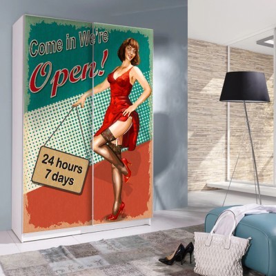 Γυναίκα με κόκκινο φόρεμα, Vintage, Αυτοκόλλητα ντουλάπας, 100 x 141 εκ.