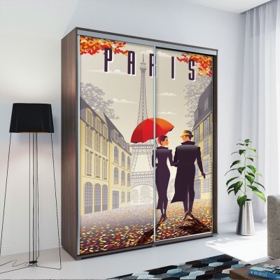 Ζευγάρι στο Παρίσι, Vintage, Αυτοκόλλητα ντουλάπας, 100 x 100 εκ. (51939)
