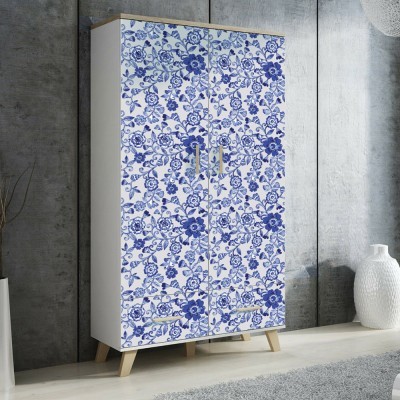 Μπλε Λουλούδια, Φόντο – Τοίχοι, Αυτοκόλλητα ντουλάπας, 100 x 100 εκ. (55705)