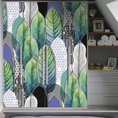 Houseart Μεγάλα Πολύχρωμα Φύλλα, Φόντο - Τοίχοι, Αυτοκόλλητα ντουλάπας, 100 x 100 εκ.