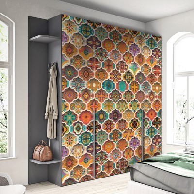 Ethnic Floral Pattern, Φόντο - Τοίχοι, Αυτοκόλλητα ντουλάπας, 100 x 100 εκ.