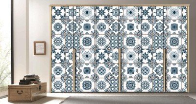 Μπλε κεραμικά πλακίδια, Φόντο - Τοίχοι, Αυτοκόλλητα ντουλάπας, 100 x 100 εκ.
