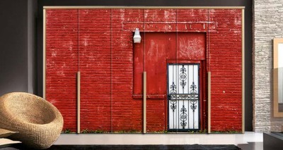 Κόκκινος τοίχος με πόρτα Φόντο – Τοίχοι Αυτοκόλλητα ντουλάπας 65 x 185 cm (12377)