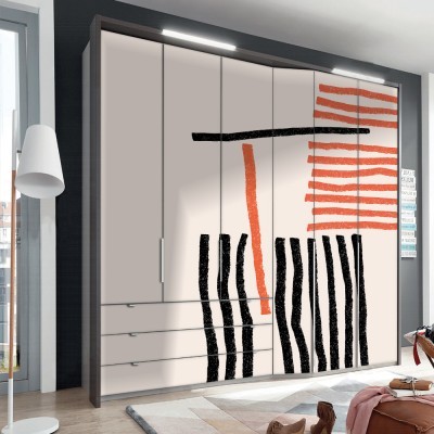 Μαύρες και πορτοκαλί γραμμές Line Art Αυτοκόλλητα ντουλάπας 100 x 100 εκ. (45499)