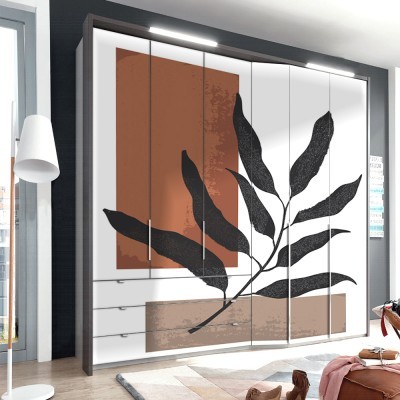Ορθογώνια και φύλλο δέντρου Line Art Αυτοκόλλητα ντουλάπας 100 x 100 εκ. (45510)
