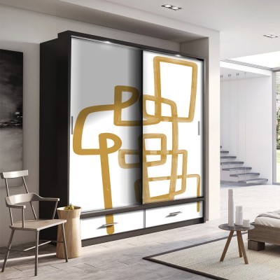 Κίτρινες ακαθόριστες γραμμές Line Art Αυτοκόλλητα ντουλάπας 100 x 100 εκ. (45512)