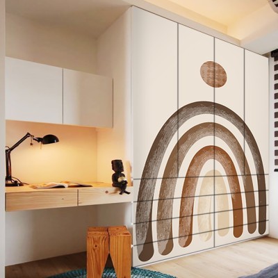 Καμπυλωτές καφέ γραμμές Line Art Αυτοκόλλητα ντουλάπας 100 x 100 εκ. (45513)