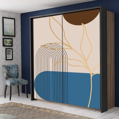Χρυσό περίγραμμα φύλλου και σχήματα Line Art Αυτοκόλλητα ντουλάπας 100 x 100 εκ. (45516)