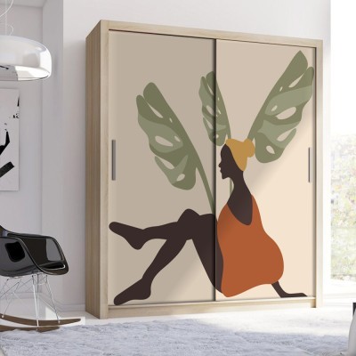 Σκουρόχρωμη κοπέλα Line Art Αυτοκόλλητα ντουλάπας 100 x 100 εκ. (45521)