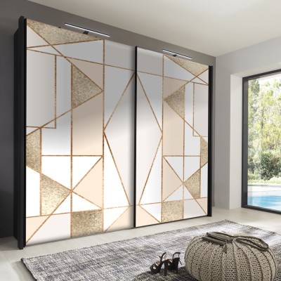 Ροζ & χρυσά γεωμετρικά σχήματα Line Art Αυτοκόλλητα ντουλάπας 100 x 100 εκ. (45532)