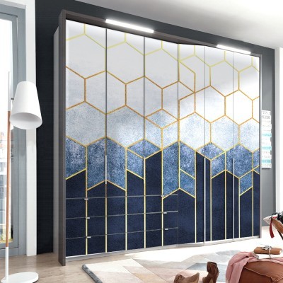 Μπλε με χρυσά εξάγωνα Line Art Αυτοκόλλητα ντουλάπας 100 x 100 εκ. (45534)
