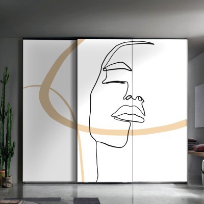 Γραμμικό πρόσωπο Line Art Αυτοκόλλητα ντουλάπας 100 x 100 εκ. (45536)