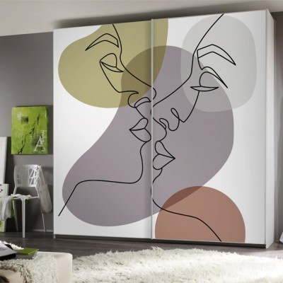 Ερωτευμένο ζευγάρι Line Art Αυτοκόλλητα ντουλάπας 100 x 100 εκ. (45552)