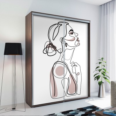 Περίγραμμα προφίλ κοπέλας Line Art Αυτοκόλλητα ντουλάπας 100 x 100 εκ. (45565)