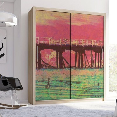 Γέφυρα στο ηλιοβασίλεμα Ζωγραφική Αυτοκόλλητα ντουλάπας 65 x 185 cm (13145)