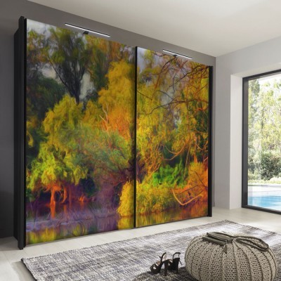 Πολύχρωμο δάσος το φθινόπωρο Ζωγραφική Αυτοκόλλητα ντουλάπας 65 x 185 cm (12352)