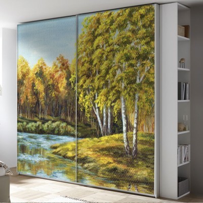 Φθινοπωρινό τοπίο Ζωγραφική Αυτοκόλλητα ντουλάπας 65 x 185 cm (12354)
