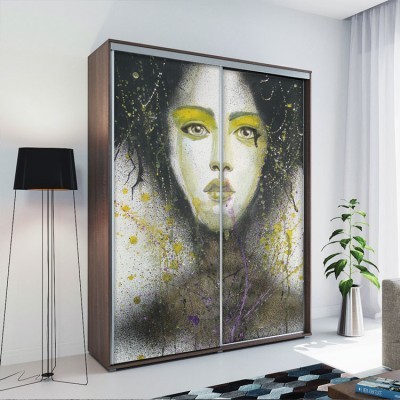 Houseart Εικονογραφημένο πορτρέτο, Ζωγραφική, Αυτοκόλλητα ντουλάπας, 100 x 100 εκ.