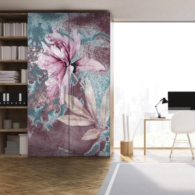 Ροζ Λουλούδι, Ζωγραφική, Αυτοκόλλητα ντουλάπας, 100 x 145 εκ. (55685)
