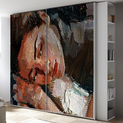 Σκεπτική Κοπέλα, Ζωγραφική, Αυτοκόλλητα ντουλάπας, 100 x 100 εκ. (55691)