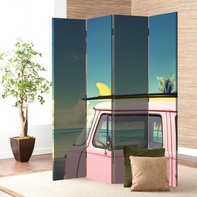 Όχημα σε Τροπική Παραλία, Vintage, Παραβάν, 80 x 180 εκ. [Δίφυλλο]