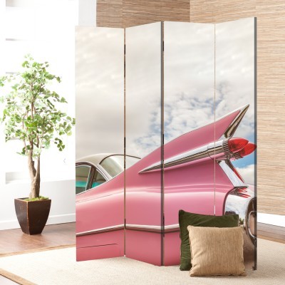 Houseart Retro Ροζ Αυτοκίνητο, Vintage, Παραβάν, 160 x 180 εκ. [Τετράφυλλο]