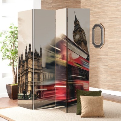 Λεωφορείο στο Λονδίνο, Vintage, Παραβάν, 80 x 180 εκ. [Δίφυλλο]