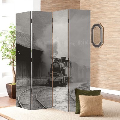 Ατμοκίνητο τρένο εξέρχεται από τη Βαυαρία, Vintage, Παραβάν, 80 x 180 εκ. [Δίφυλλο]