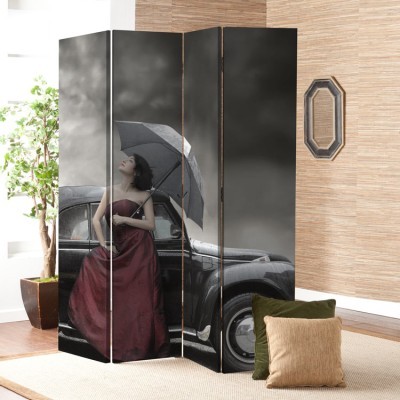 Γυναίκα σε αμάξι, Vintage, Παραβάν, 80 x 180 εκ. [Δίφυλλο]