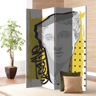 Houseart Άγαλμα σε Κίτρινο Φόντο, Κόμικς, Παραβάν, 160 x 180 εκ. [Τετράφυλλο]