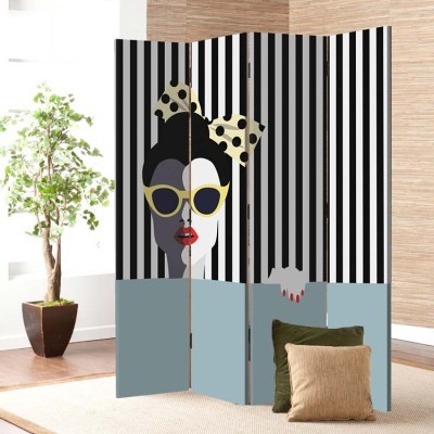 Ρετρό γυναίκα με ριγέ φόντο, Κόμικς, Παραβάν, 80 x 180 εκ. [Δίφυλλο]