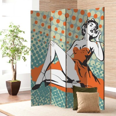 Houseart Κορίτσι πιν απ, Κόμικς, Παραβάν, 160 x 180 εκ. [Τετράφυλλο]