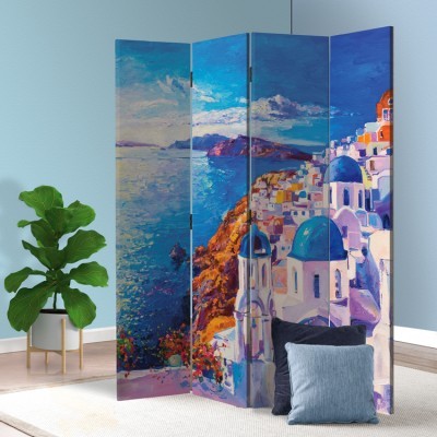 Ελαιογραφία, Ελληνικό νησί, Ελλάδα - Διακοπές, Παραβάν, 80 x 180 εκ. [Δίφυλλο]