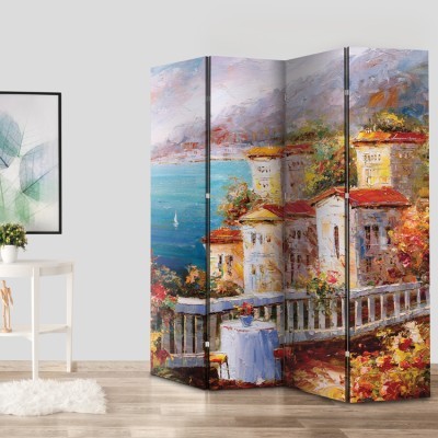 Houseart Ελαιογραφία, Θέα στη Θάλασσα, Ελλάδα - Διακοπές, Παραβάν, 160 x 180 εκ. [Τετράφυλλο]