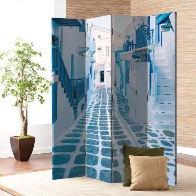 Σοκάκι στο Νησί της Μυκόνου, Ελλάδα - Διακοπές, Παραβάν, 80 x 180 εκ. [Δίφυλλο]