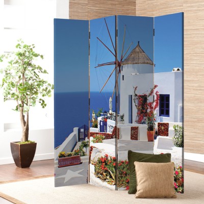 Houseart Ανεμόμυλος στην Οία Σαντορίνης, Ελλάδα - Διακοπές, Παραβάν, 160 x 180 εκ. [Τετράφυλλο]