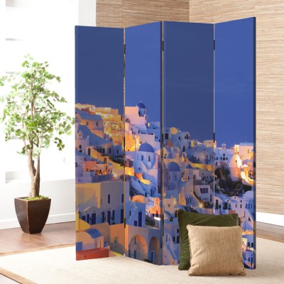 Houseart H Οία στη Σαντορίνη τη νύχτα, Ελλάδα - Διακοπές, Παραβάν, 160 x 180 εκ. [Τετράφυλλο]