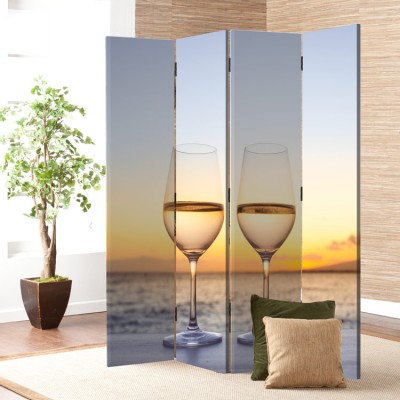 Houseart Κρασί, Ηλιοβασίλεμα και Θάλασσα, Φαγητό & Ποτό, Παραβάν, 160 x 180 εκ. [Τετράφυλλο]