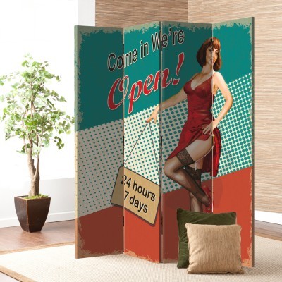 Γυναίκα με Κόκκινο Φόρεμα, Φαγητό & Ποτό, Παραβάν, 80 x 180 εκ. [Δίφυλλο]