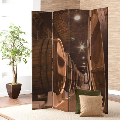 Houseart Κελάρι με βαρέλια κρασί, Φαγητό & Ποτό, Παραβάν, 160 x 180 εκ. [Τετράφυλλο]