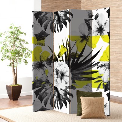 Γκριζοκίτρινα Λουλούδια, Φόντο, Παραβάν, 80 x 180 εκ. [Δίφυλλο]