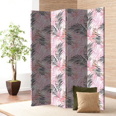 Ροζ Γκρι Φύλλα, Φόντο, Παραβάν, 80 x 180 εκ. [Δίφυλλο]