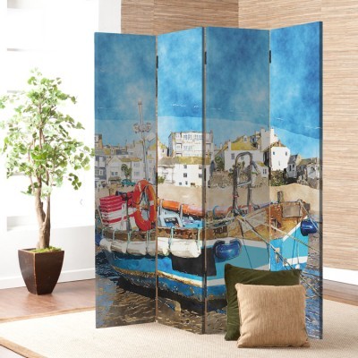 Αλιευτικό σκάφος στην παραλία, Φύση, Παραβάν, 80 x 180 εκ. [Δίφυλλο]