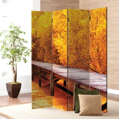 Ξύλινη Γέφυρα στο Δάσος, Φύση, Παραβάν, 80 x 180 εκ. [Δίφυλλο]