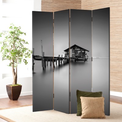 Γκρίζο Τοπίο με Αποβάθρα, Φύση, Παραβάν, 80 x 180 εκ. [Δίφυλλο]