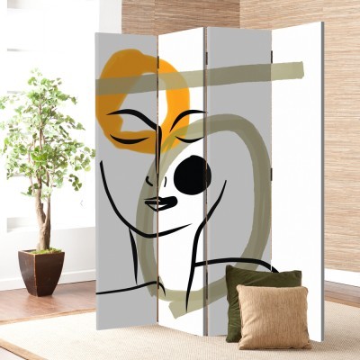 Houseart Γραμμικό πρόσωπο με κύκλους, Line Art, Παραβάν, 160 x 180 εκ. [Τετράφυλλο] Ύφασμα | Mediatex® JM Air FR